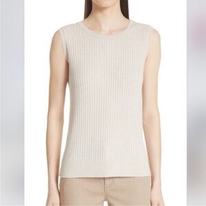 Lafayette 148 Cashmere Cream Ribbed Knit Sleeveless Sweater Tank Vest Size Large